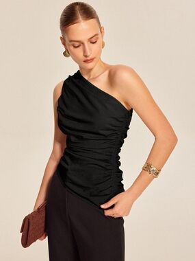 Commense Ruched Side One-Shoulder Top